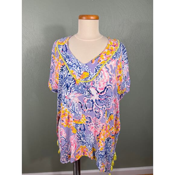 Lilly Pulitzer Seagate Cover Up Women's Size XXS/XS Colorful Tassel Caftan Beach - Picture 8 of 10